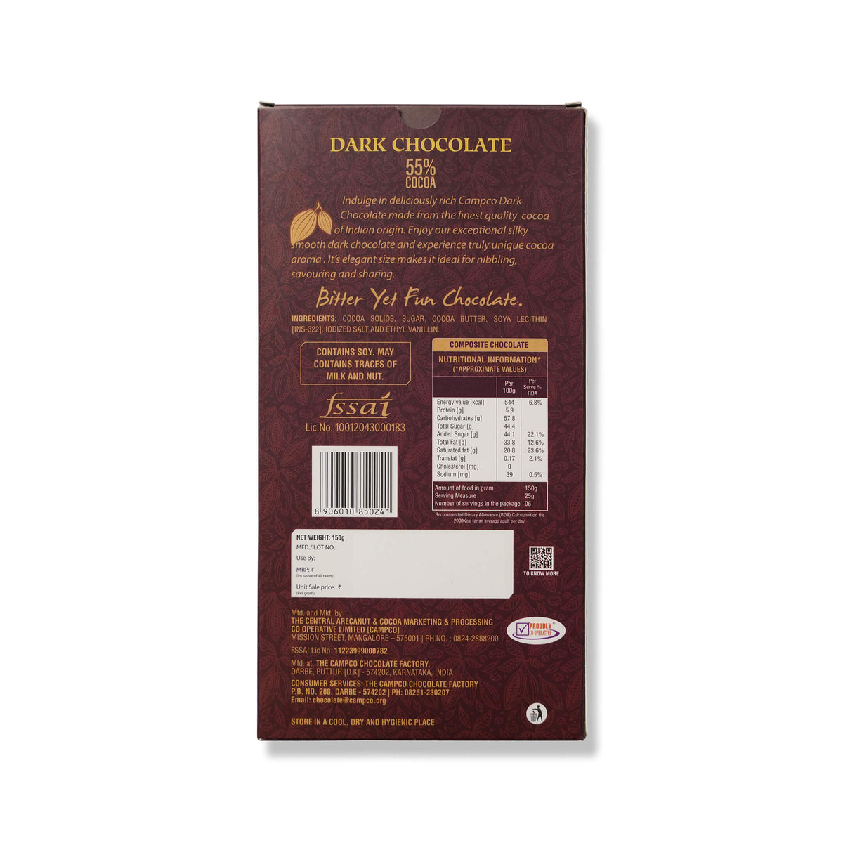 CAMPCO Dark Chocolate 55% Cocoa - Pack of 2 (2 x 150g)
