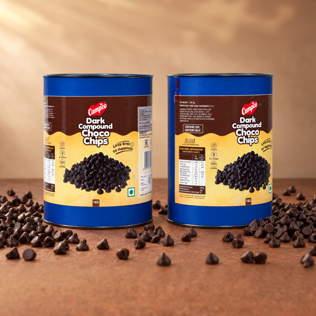 CAMPCO Dark Compound Chocochips 1 kg & Cocoa Powder 80 g Combo