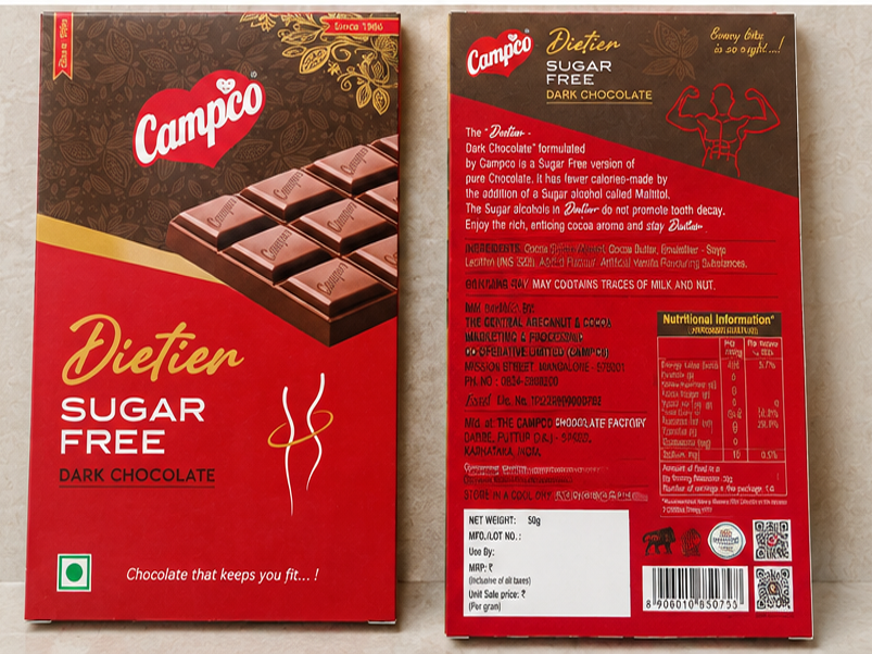 Campco Dieter Sugar-Free Dark Chocolate – 50g × 10 Pieces (MRP 800)