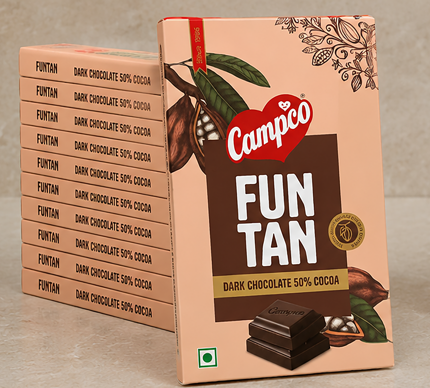Campco Funtan Dark Chocolate – 50g × 10 Pieces (MRP 800)