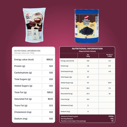 CAMPCO Dark Compound Chocochips 1 kg & Cocoa Butter 1 kg Combo